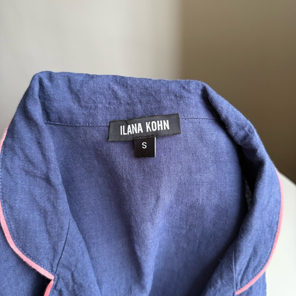 Ilana Kohn 100% Linen Made in USA Shirt Size S Blue with Pink Accents Jacket - Picture 3 of 15
